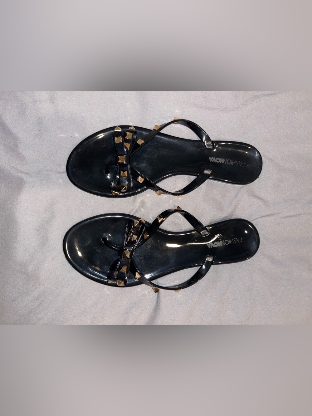 Fashion Nova Black Studded Jelly Thong Sandals